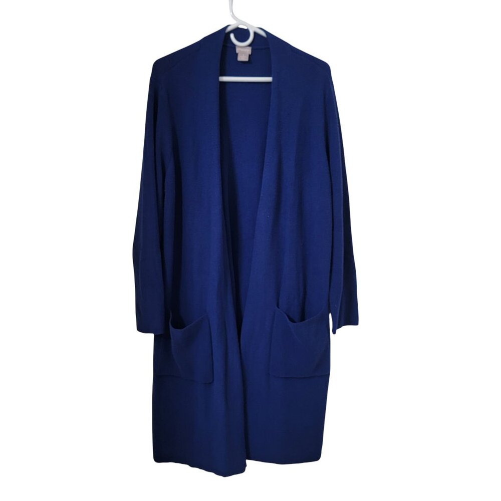 Chico's Size XL (Chico's 3) Navy Blue Open Cardigan with Patch Pockets